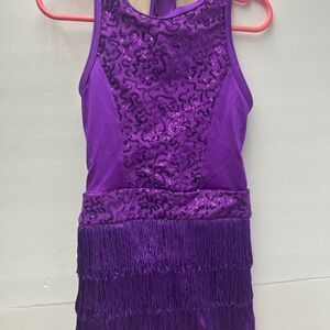 Weissman Purple Dance Costume with Fringe and Lace